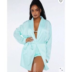 Savage X Fenty Satin‎ Boxers and Robe Set Aqua Mint Green Loungewear XSmall